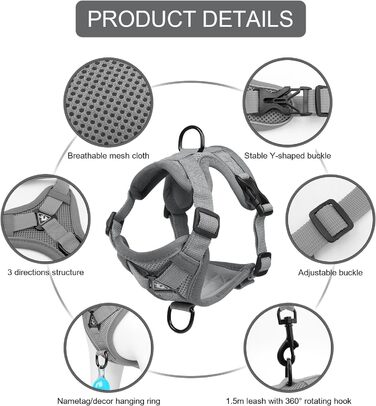 Шлейка для котів Skmeditec Katzengeschirr - безпечна, з відбиваючими смугами, розмір L, сіра