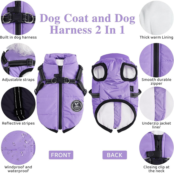 Теплий зимовий одяг для собак: куртка, жилетка, плащ для маленьких, середніх та великих собак. Зелений (3XL, світло-фіолетовий)