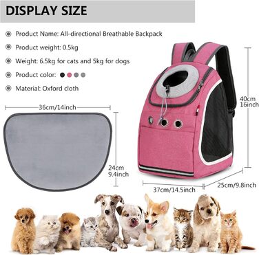 Рюкзак для собак та котів PETCUTE: для подорожей, кемпінгу та прогулянок (Рожевий)