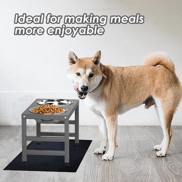 Підвищений годівниця для собак з металу, 25,4 см, з підставкою та 2 мисками з нержавіючої сталі, 40,6 x 61 см, антиковзаюча килимок, сірий колір