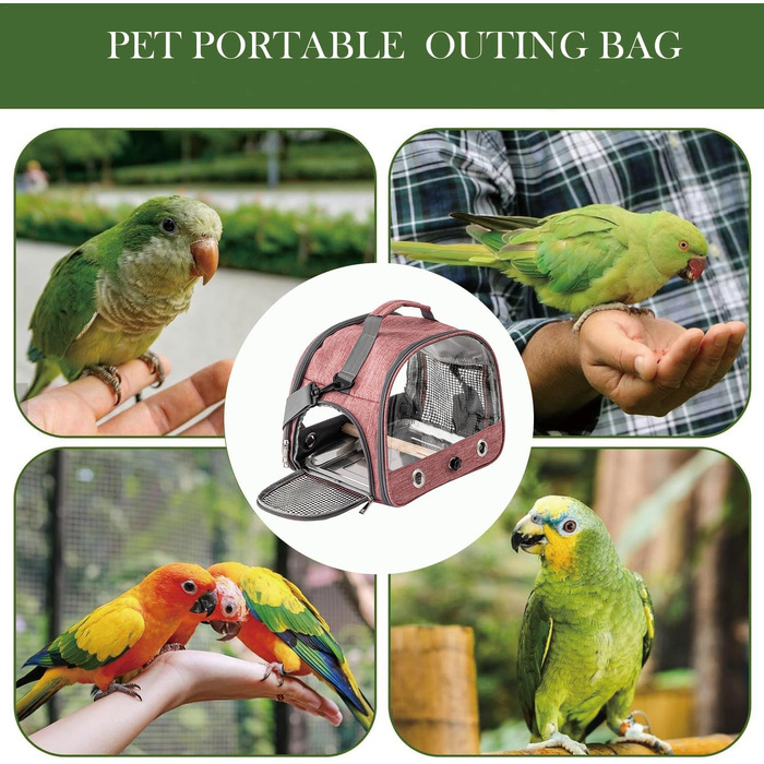 Транспортна сумка для папуг: рюкзак-переноска з підставкою та підносом з нержавіючої сталі, для малих птахів (рожевий)