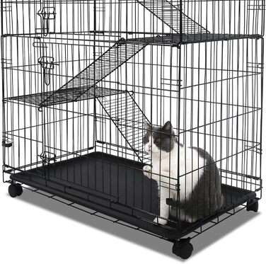Складаний вольєр для котів та тхорів Homey PET INC з колесами, замком, полицею та гамаком, 76,2 см, чорний
