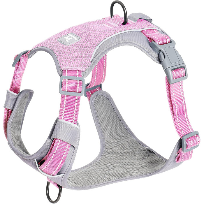 Шлейка для собак Huntboo Anti-Zug, без обмеження руху, для малих, середніх та великих собак, не тягне, світловідбиваюча, з 2 карабінами, не душить, регульована, для тренувань та бігу (Рожева, M)