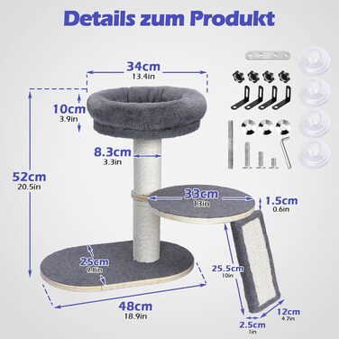 Кігтеточка для котів Eukue велика, 80 см з платформою, мотузкою з сизалю та стійкою основою. Підходить для кошенят та дорослих котів. Комплект кігтеточок (білий/сірий)