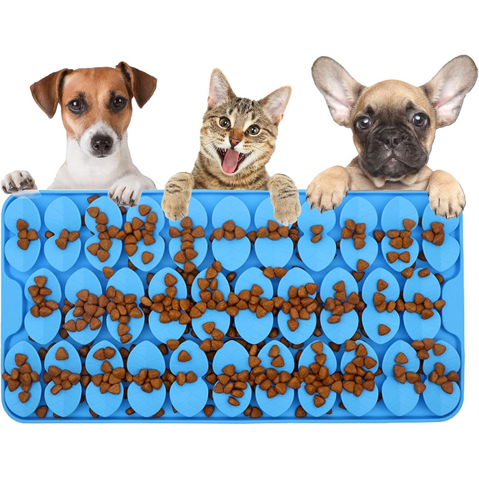 Силіконова килимок-іграшка для собак, 18x37 см, килимок-лежанка з присосками, повільний дозатор корму, килимок для годування собак, іграшка для собак, іграшка проти нудьги (блакитний)
