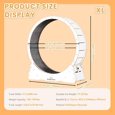 Катання для котів Homegroove, 113 см - біле, XL. Бігове колесо для котів знімним килимком для схуднення та здоров'я