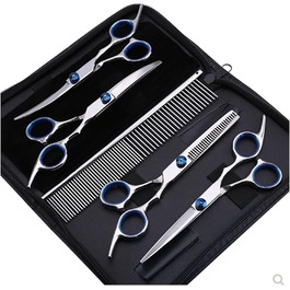 Набір ножиць для грумінгу собак: нержавіюча сталь, прямі, витончені та зігнуті ножиці для догляду за шерстю