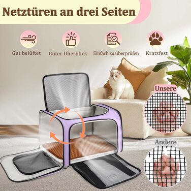 Транспортна сумка для котів та маленьких собак – складана переноска з гарною вентиляцією. Сумка-переноска з вологостійким вкладишем для безпечного транспортування до ветеринара, у подорожах та в авто (фіолетовий)