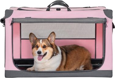 Складана переноска для собак Petsfit M, рожева, для авто і дому, з тканинним чохлом та 3 дверима, для середніх порід