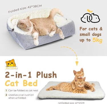 Самогріюче ліжко для котів Ruitena, 2-в-1, для котів та маленьких собак, миється, складається, килимок Pubby