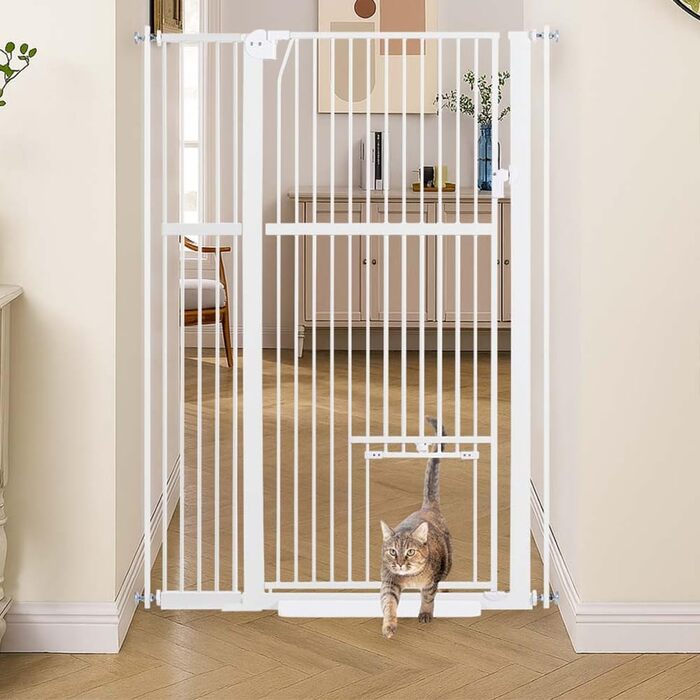 Кіт-загороджувач Unipaws для дверей та сходів, 142 см, з дверцятами для котів, ширина 95-105 см, білий