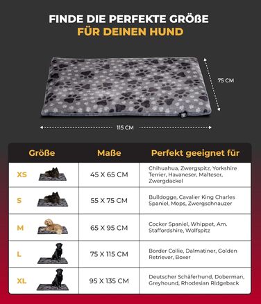 Лежак-декa для собак HS-Hundebett, L (75x115 см), двосторонній, м'який, 3 см наповнювач, для дивану, авто й переноски, сірий з лапкою, зроблено в Німеччині