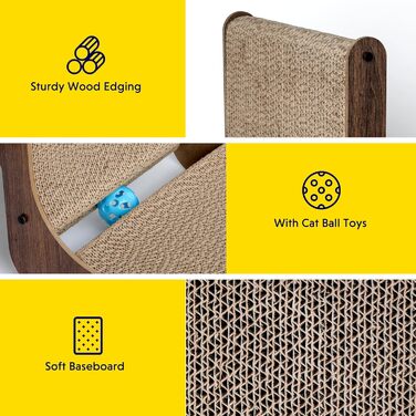 Кігтеточка для котів ScratchMe з іграшками: кульова дорога, м'ячик, L-подібна форма, картонне ліжко, біло-блакитний колір, 27*41 см