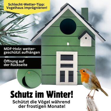 Пташник Vogelhaus No.64 - ідеальне місце для малих птахів (синиць, зябликів, сніжників). Підходить для декору інтер'єру та як гніздовий будиночок на вулиці. Темно-зелений колір.