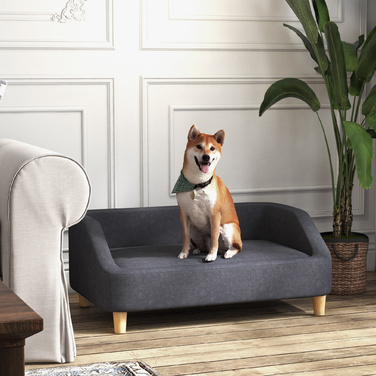 PawHut Dog Sofa Pet Диван для великих собак Піднесений дизайн з дерев'яними ніжками, темно-сірий, зручний і стильний