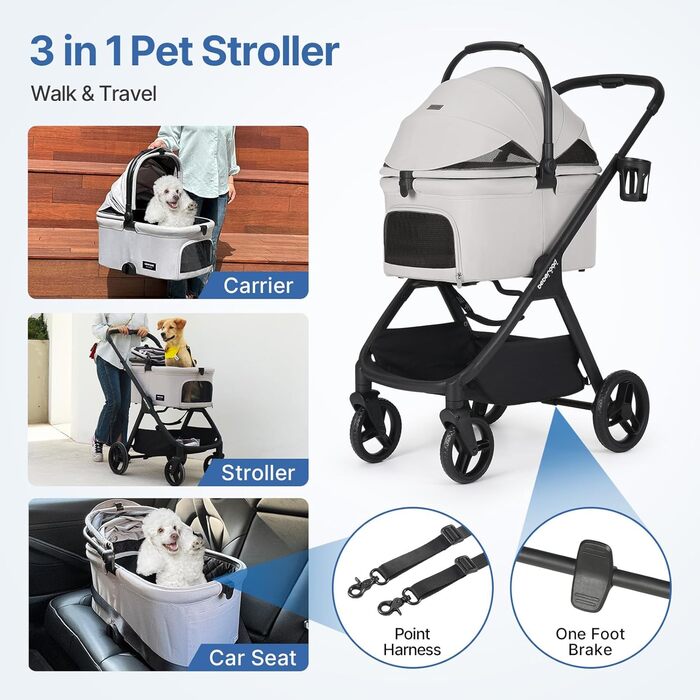 Дитяча коляска для собак X-5 Luxus, сіра, до 25 кг, з сумкою