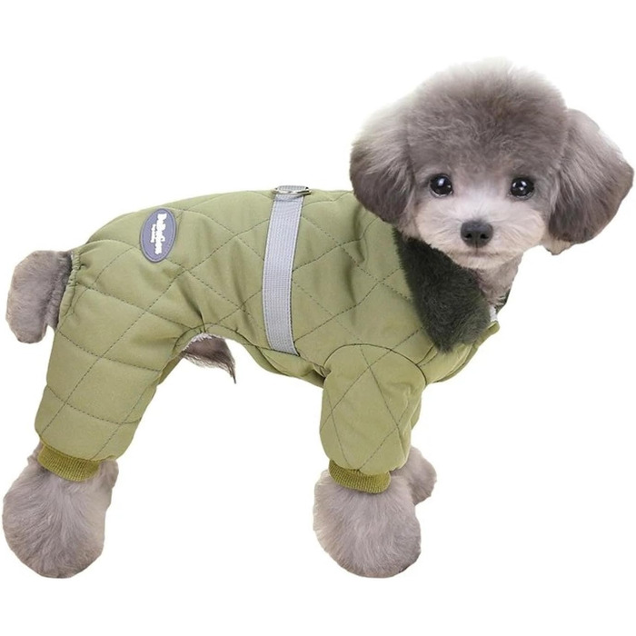 Зимовий теплий комбінезон для собак з D-подібним кільцем - Чихуахуа, Шнауцер, Пудель, Шиба Іну (Хакі, L)