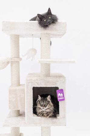 Когтеточка для котів Petrebels Cleopatra 134 см, преміум, XL лежанка, котяча будка, стовпи Ø9 см, бежевий/кремовий