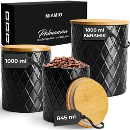 Набір з 3 вазок для зберігання Miamio Palmanova, кераміка з дерев'яним кришкою, білий та чорний кольори