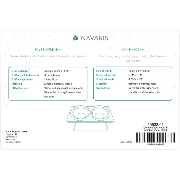 Підвищені годівниці для котів Navaris - 2 годівниці з кераміки - годівниця для котів та собак