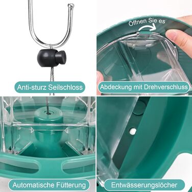 Будинок для пташиного корму Jieayhiu, підвісний, вологостійкий, з запобіжником від падіння, зелений