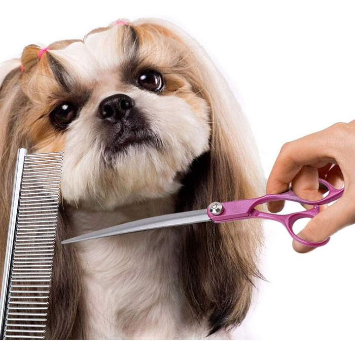 Професійний набір для грумінгу домашніх тварин SYH&AQYE: 4 ножиці для собак та котів, випрямлені та зігнуті моделі, з гребінцем