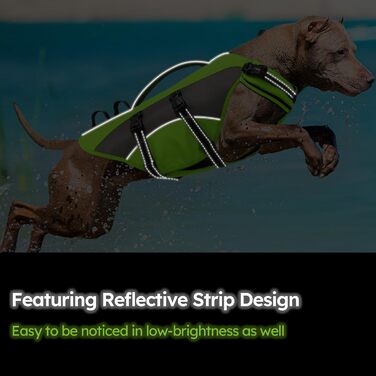 Жилет рятувальний для собак CITEKOILE з ручкою та світловідбиваючими елементами, регульований, для малих, середніх та великих собак, для водних видів спорту, плавання та катання на човні, (S, Зелений)