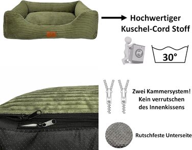 Ортопедичне ліжко для собак Elropet з м'якого корду, кошик для собак XS/S/M/L/XL (XXL 145x110x30 см), оливковий колір