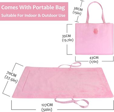 Водонепроникний килимок для котів та собак Kritter Planet, складаний, миючий, для відпочинку на вулиці, у подорожах та кемпінгу. З ручками, 80x60 см (Рожевий, 127x70 см)