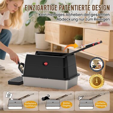 Лоток для котів BEST JAJA XXL з кришкою, нержавіюча сталь, 61.9 × 41.9 × 37 см, чорний