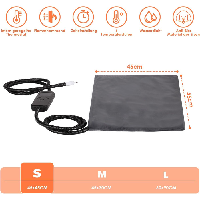 Кілимок для обігріву домашніх тварин: котів, собак, кроликів. Регулювання температури та таймера. 45x45 см