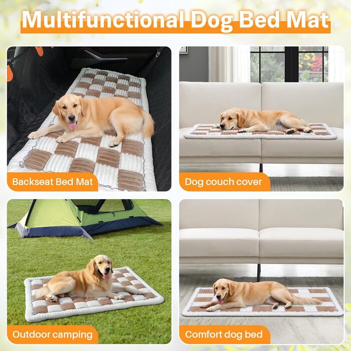 Незсувний авточохол для собак, килимок для домашніх тварин на заднє сидіння, водонепроникний та стійкий до подряпин килимок для подорожей, м'який захист для автомобілів, вантажівок та позашляховиків (63 x 138 см), в клітинку, темно-коричневий