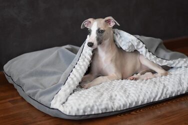 Крісло-ліжко для собак середніх та маленьких порід, м'яке ліжко для котів з капюшоном, неслизьке, пральне ліжко для домашніх тварин Lauren Design NEL (Сірий, M 80 x 60 см)