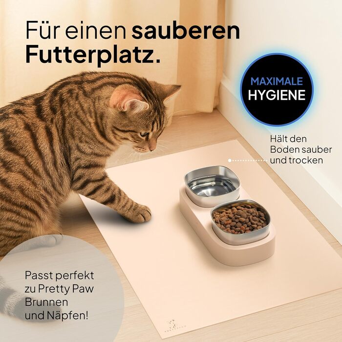 Підкладка під миску для кота Pretty PAW® 60x40 см - аксесуар для фонтану та миски Pretty Paw | нековзна та водонепроникна, захист підлоги (Бежевий, широка)