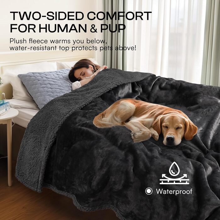 Водонепроникний коврик для тварин Luciphia, Sherpa Fleece, захист меблів для собак та котів, сірий-білий, L (65x57 см)