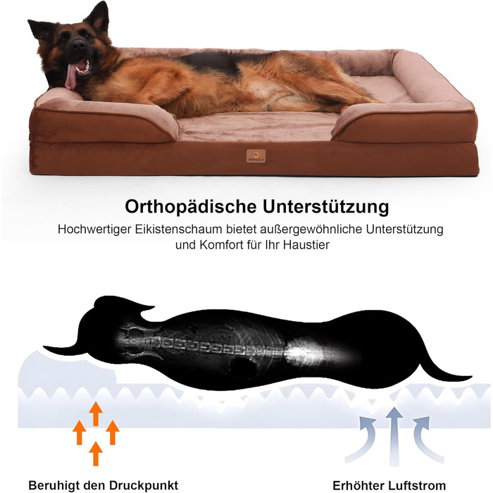 Ортопедичне ліжко для собак великих порід, ергономічне диван-лежанка з піною у формі яйця, водонепроникне, неслизьке, 134x106 см, сіро-коричневий колір