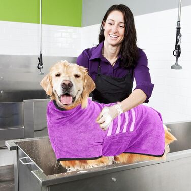 Рушник для собак PETCUTE з мікрофібри з клямкою, супер вбираючий та швидковисихаючий, для середніх та великих собак, машинне прання, (3XL, світло-фіолетовий)