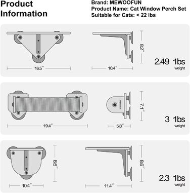 Кішка ліжко на вікно MEWOOFUN з драбиною та когтеточкою, дерев'яне, 3 шт.