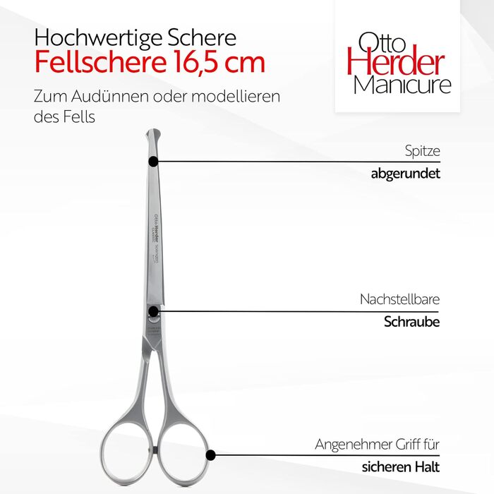 Ножиці для грумінгу собак Otto Herder, 16,5 см, професійні, нержавіюча сталь, з мікрозубцями