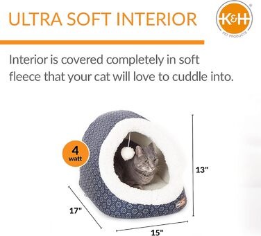 Електричне лежанка-печера для котів K&H Pet Products, сіра з геометричним візерунком, 43,2x38,1x33 см