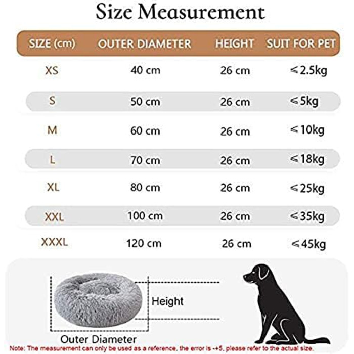 Затишне ліжко для собак у формі пончика, плюшеве, з блискавкою, можна прати в машині, 50 см (XL/40 см, Бежевий)