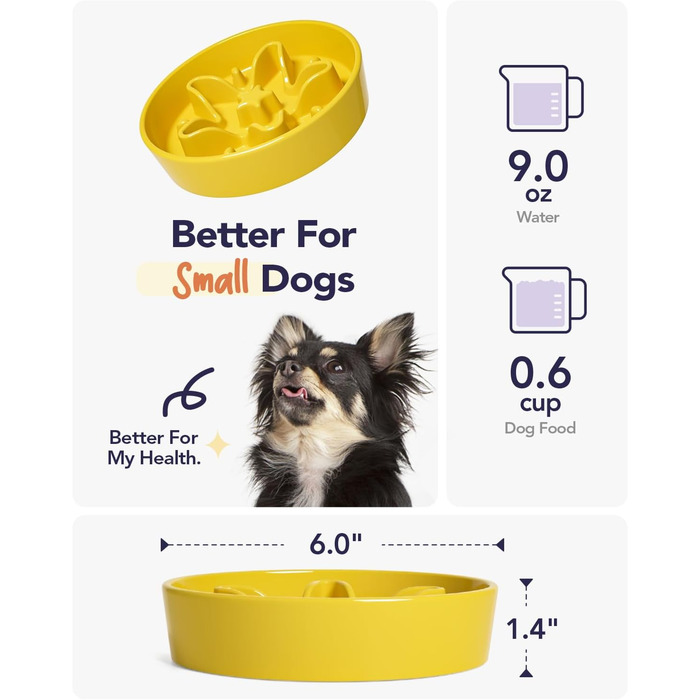 Таця для собак LE TAUCI для повільного годування з кераміки, 675 мл, для малих та середніх порід, для цуценят, білий колір