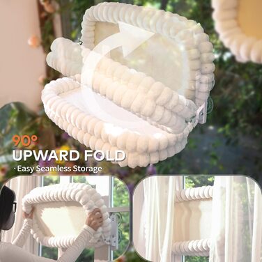 Кішка ліжко-гамак для вікна CheerPals, м'яка знімна наволочка, сталеве гніздо, до 18 кг, білий колір