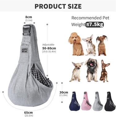 PETCUTE Сумка-переноска для собак до 7.5 кг, сіра. Регульований ремінь, сумка-переноска з передньою кишенею, сумка на плече для собак, для прогулянок та активностей на відкритому повітрі