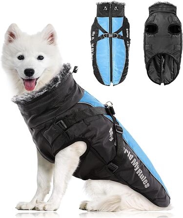 Водонепроникний зимовий одяг для собак PETCUTE, тепла куртка для маленьких та середніх собак, з регулюванням, світловідбиваюча, блакитна (2XL)
