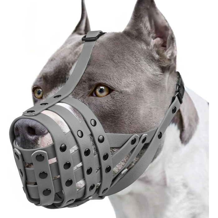Намордник для собак Mayerzon Pitbull: легкий, для великих та середніх порід, проти укусів, безпечний для грумінгу та ветеринара, сірий, розмір L (діаметр морди 29-33 см)