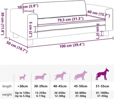Ляжка для собак, м'який лежак з розширеним спальним місцем, диван-лежанка для маленьких собак та домашніх тварин, лежанка для котів, штучна шкіра (колір коричневий)