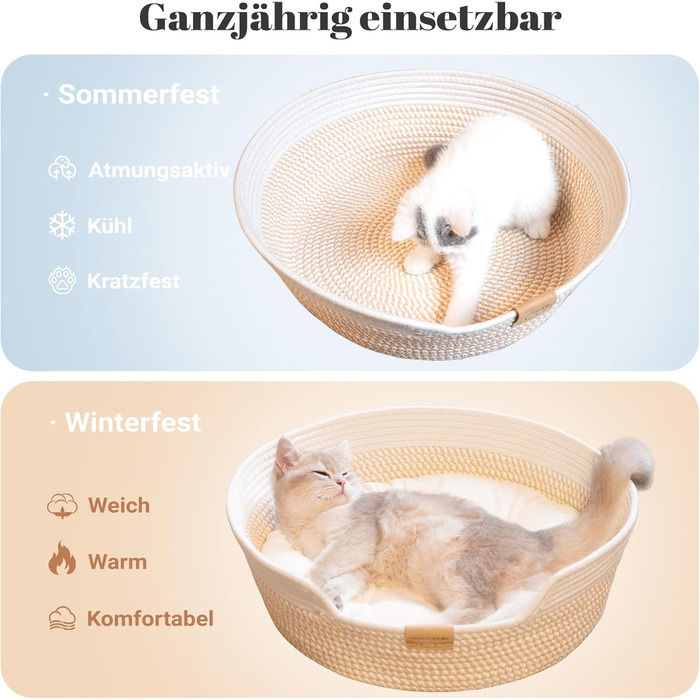 Килимок для котів CheerPals з подушкою, 47 см, бавовняне плетене ліжко, для сну, універсальний, підходить для всіх котів