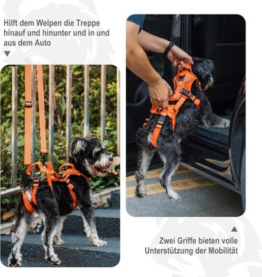 OneTigris шлейка для собак Hopper, підтримуюча, регульована, з 2 ручками, для реабілітації та допомоги малим собакам, помаранчева, розмір S