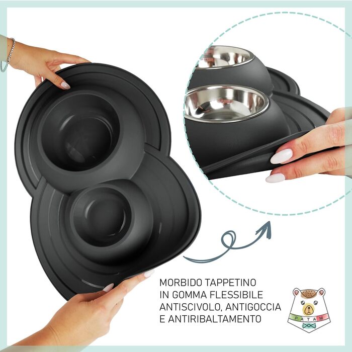 Миска для кота Patam з нержавіючої сталі з антиковзною підкладкою, італійського виробництва, Jerry Grün (Tom Grau)